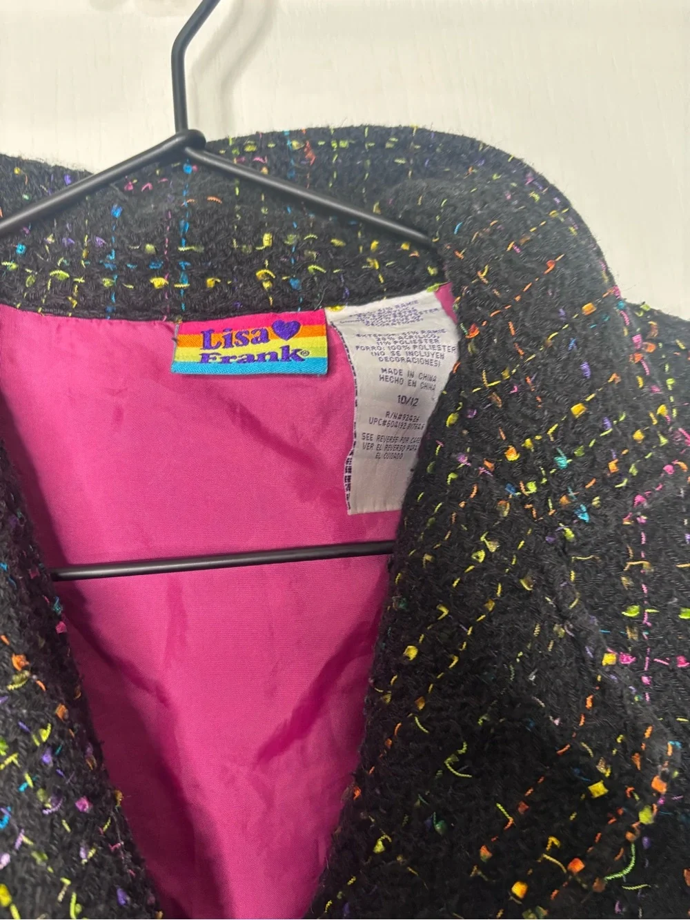 Vintage Y2K Lisa Frank Black Multi-Color Tweed Button Blazer Jacket Girls 10/12